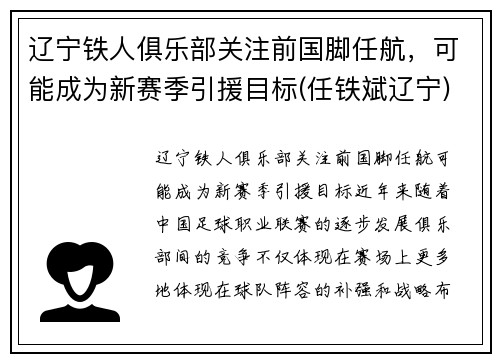 辽宁铁人俱乐部关注前国脚任航，可能成为新赛季引援目标(任铁斌辽宁)