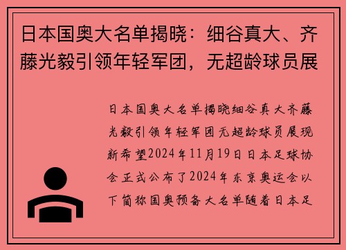日本国奥大名单揭晓：细谷真大、齐藤光毅引领年轻军团，无超龄球员展现新希望