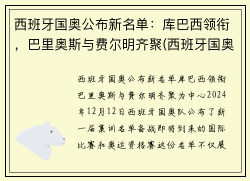 西班牙国奥公布新名单：库巴西领衔，巴里奥斯与费尔明齐聚(西班牙国奥vs巴西国奥)
