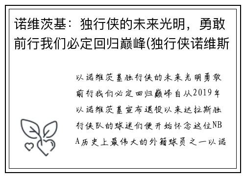 诺维茨基：独行侠的未来光明，勇敢前行我们必定回归巅峰(独行侠诺维斯基)